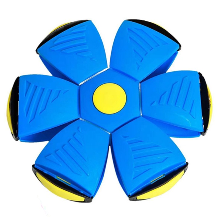 Minge Zburatoare Transformabila in Disc Frisbee Teno®, 2 moduri de joaca, 23 cm, albastru
