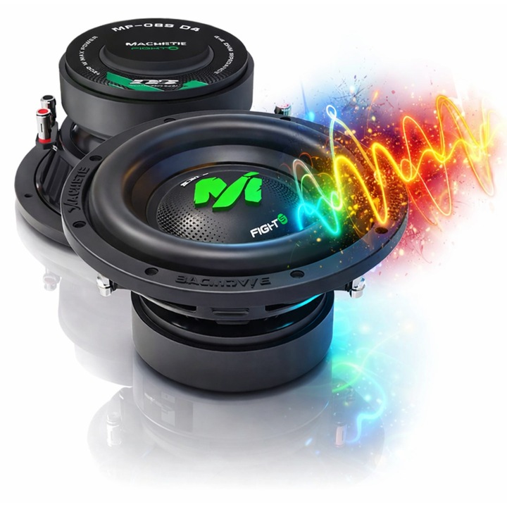Subwoofer auto activ Deaf Bonce® Machete MF 8s d2, 200mm, 600 W putere RMS, Putere maxima 1200W, boxa auto, bass puternic si curat, Negru