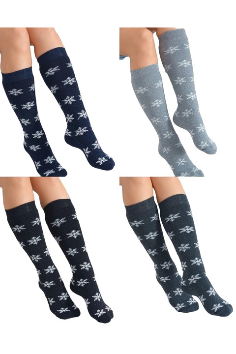 Комплект от 4 чифта дълги дамски чорапи с канели, коледен принт, универсален номер 36-40, многоцветни