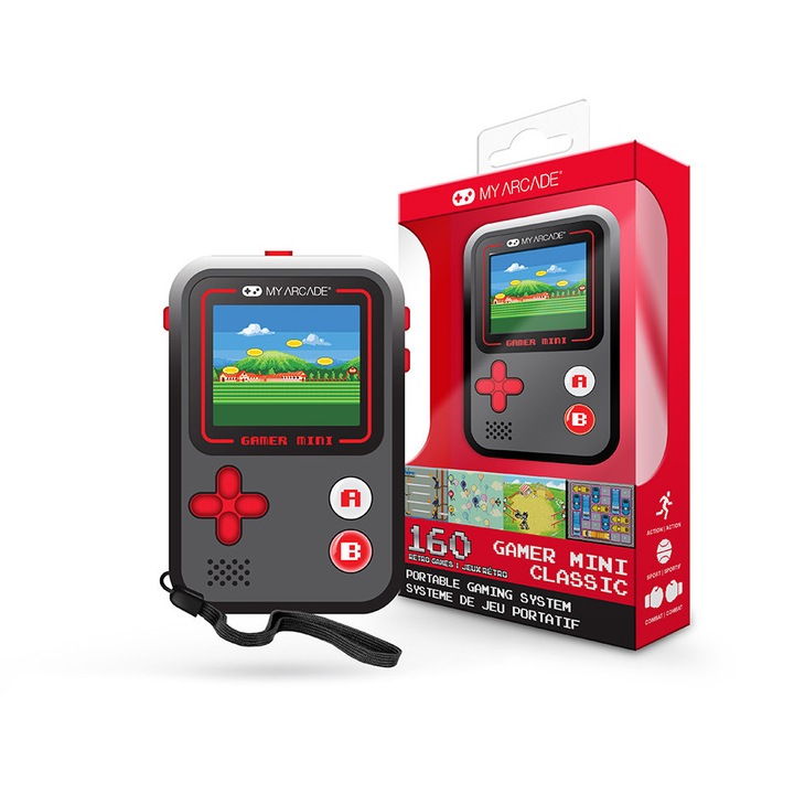 Consola portabila portabila My Arcade DGUN-3925 Gamer Mini Classic 160 in 1 negru si rosu