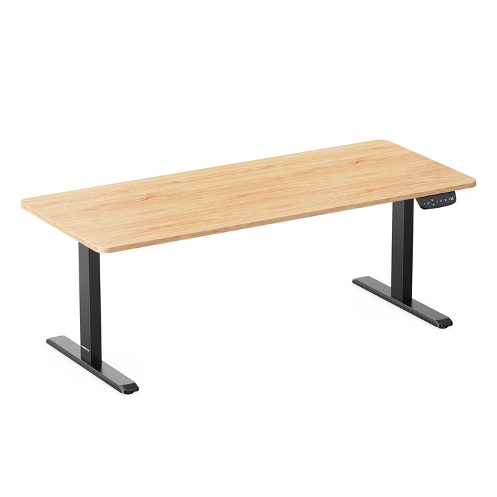 Birou reglabil electric StableDesk Pro, 2 motoare, Ridica 125 kg, Organizator cabluri, Touchscreen, Aplicatie Smart Telefon, Ergonomic, 3 Functii de Memorie, Sistem Anti-Coliziune, Timer, Inaltime 62-128 cm, Cadru Negru mat, Blat 25 mm Lemn - 120 x 75 cm