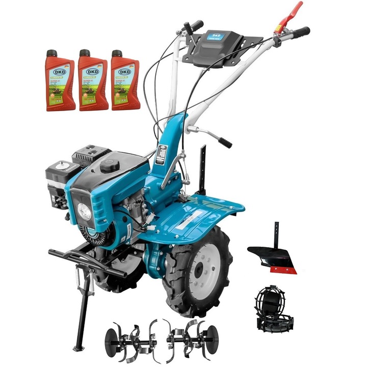 Motocultor Profesional Dakard Hs 1000B New, 7Cp, Capota cu Far, Freze Ajustabile 60-80Cm, Roti Metalice, Plug Arat, 3l Ulei, 4 piese