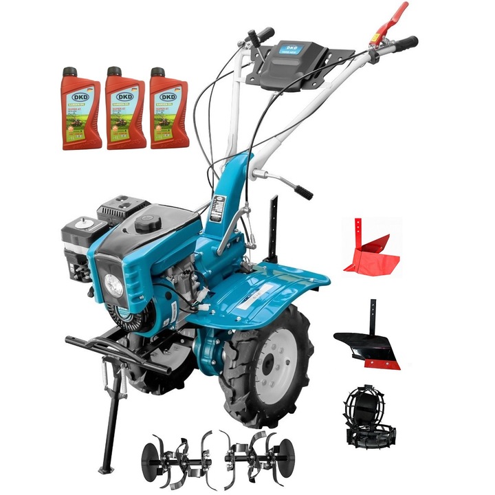 Motocultor Profesional Dakard Hs 1000B New, 7Cp, Capota cu Far, Freze Ajustabile 60-80Cm, Roti Metalice, Plug Arat, Rarita Reglabila, 3l Ulei, 5 piese