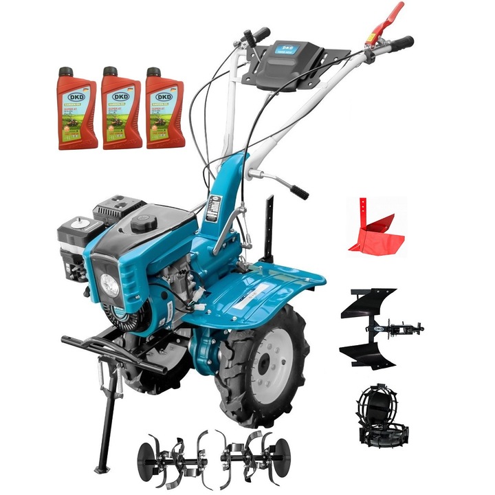 Motocultor Profesional Dakard Hs 1000B New, 7Cp, Capota cu Far, Freze Ajustabile 60-80Cm, Roti Metalice, Plug Reversibil, Rarita Reglabila, 3l Ulei, 5 piese