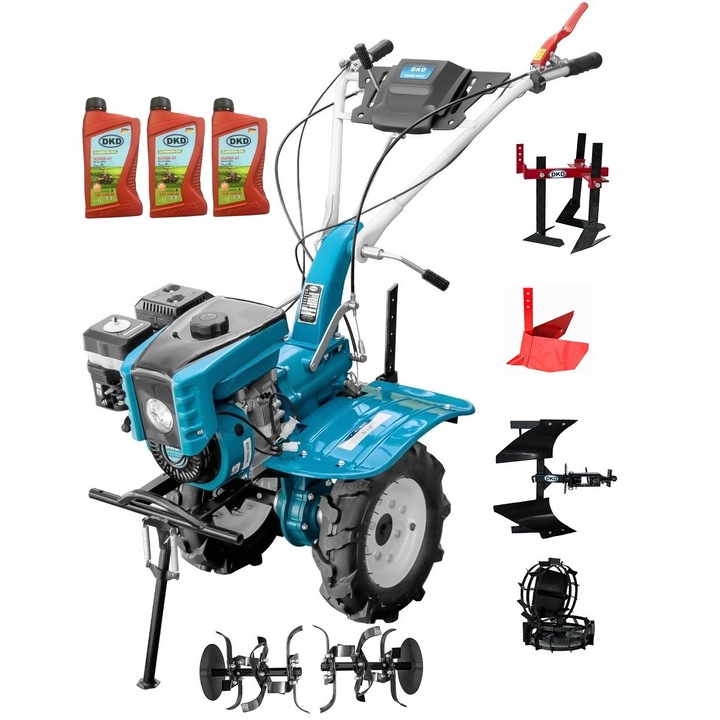 Motocultor Profesional Dakard Hs 1000B New, 7Cp, Capota cu Far, Freze Ajustabile 60-80Cm, Roti Metalice, Plug Reversibil, Rarita Reglabila, Prasitoare, 3l Ulei, 6 Piese