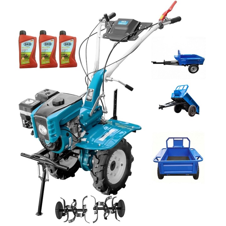 Motocultor Profesional Dakard Hs 1000B New, 7Cp, Capota cu Far, Freze Ajustabile 60-80Cm, Remorca Dkd Ly 500, 3l Ulei, 10 Piese