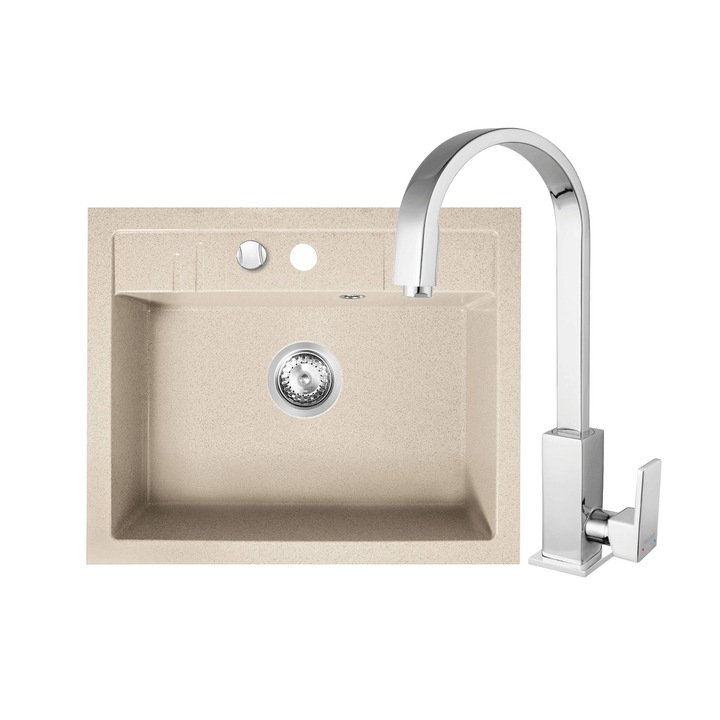 Set Chiuveta bucatarie Ferro, 1 Cuva 580 x 480 mm NISIP si Baterie stativa Ferro Zicco