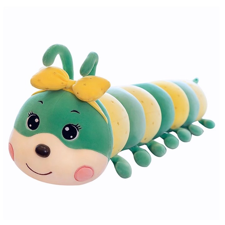 Плюшена играчка, Caterpillar Cozy, Malvys®, Green/Yellow, 55 см
