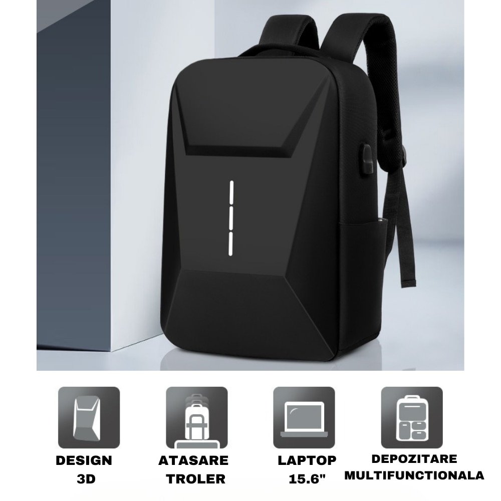 Rucsac Laptop 15.6” KUALIBO®, Multifunctional, 20-35 L, WATERPROOF, Port USB, Sistem Inchidere Antifurt, Materiale de Inalta Calitate, Design 3D Rezistent la Lovituri, Extraconfortabil, Distribuie Greutatea Uniform, Curea Atasare Pe Troler