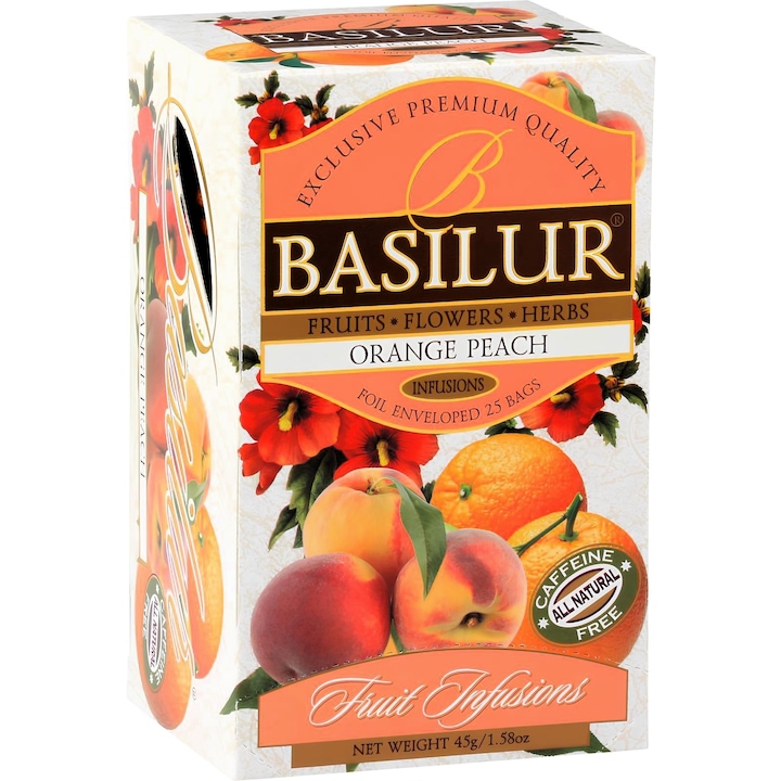 Чай от плодове, цветя и растения, Orange Peach "Fruit Infusions collection", без кофеин, 25 сашета х 1.8g, Basilur Tea