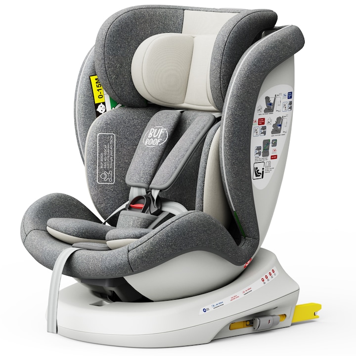 Столче за кола Tweety Plus iSize Buf Boof, CreamGrey с isofix, въртящо се на 360 градуса, позиция за сън Top Tether 0-36 кг 40-150 см