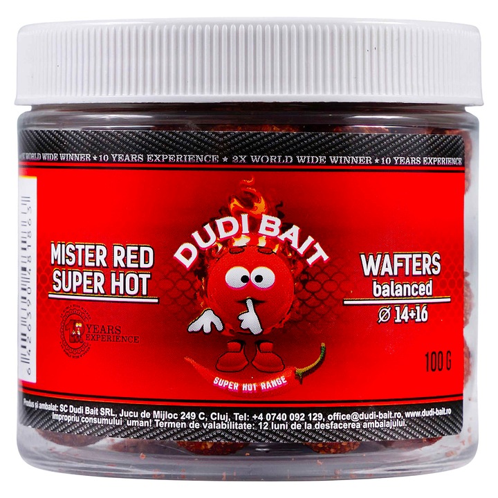 Boilies Wafters, Dudi Bait, Mister Red Super Hot, 14-16 mm 100 g