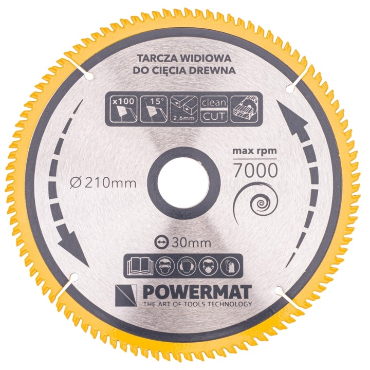 Disc circular pentru lemn, 210 x 30, 100 dinti, vidia, Powermat