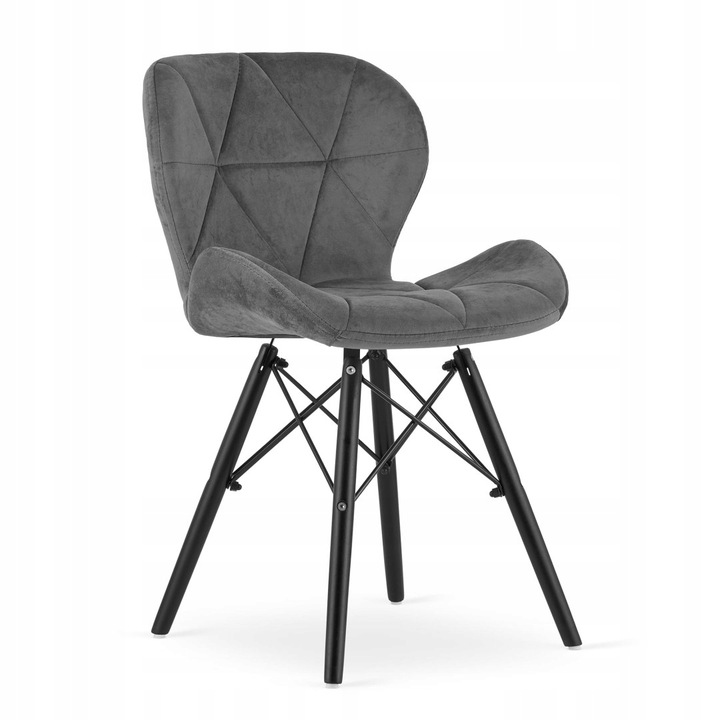 Комплект 2 тапицирани стола, Leobert, Lago, Velvet/Wood, Grey/Black