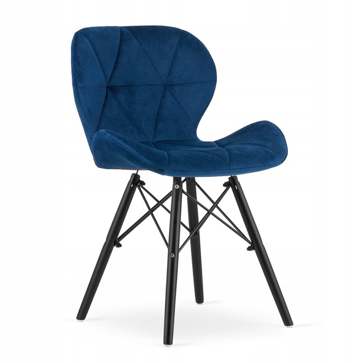 Комплект 2 тапицирани стола, Leobert, Lago, Velvet/Wood, Navy/Black
