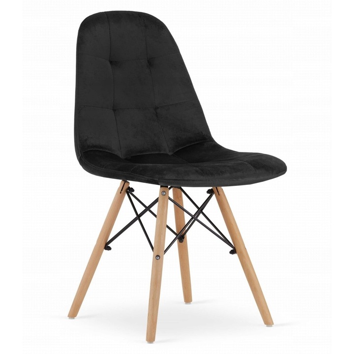 Комплект 2 тапицирани стола, Leobert, Dumo, Velvet/Wood, Black/Brown