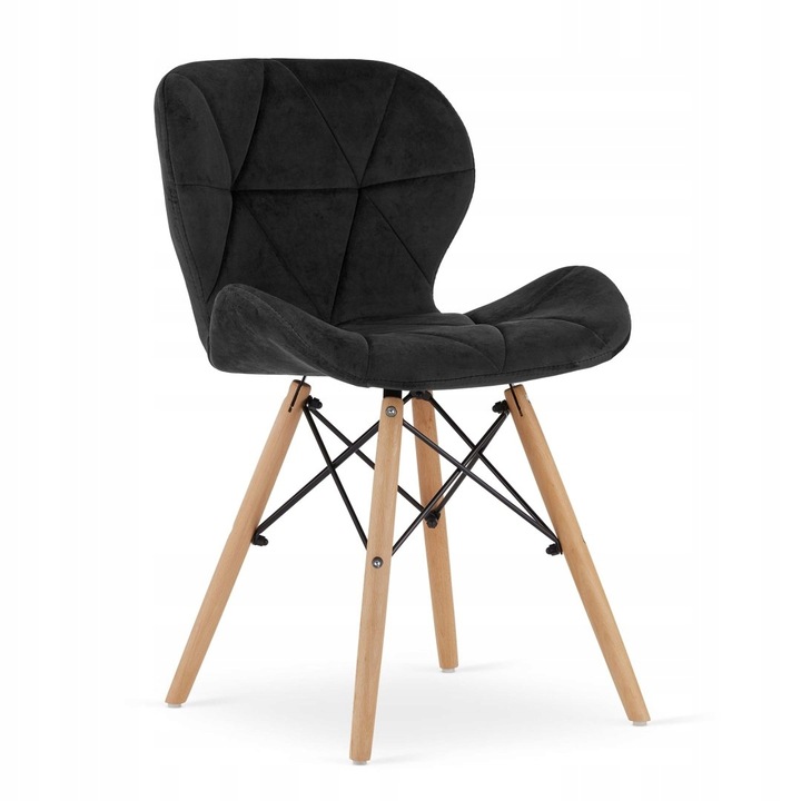 Комплект 2 тапицирани стола, Leobert, Lago, Velvet/Wood, Black/Brown
