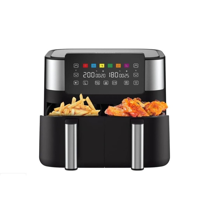 Légsütő, JOYAMI, 1800W 2 rekesszel, űrtartalom 7,6 l, szinkronizálás-befejező funkció, érintőképernyő 6 előre beállított funkcióval, fekete szín
