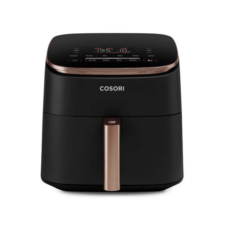 Friteuza cu aer cald, Cosori Turbo Blaze, fara ulei, ecran digital, 1700 W, capacitate de 6 L, 9 functii presetate cu 5 trepte de ventilare, Negru