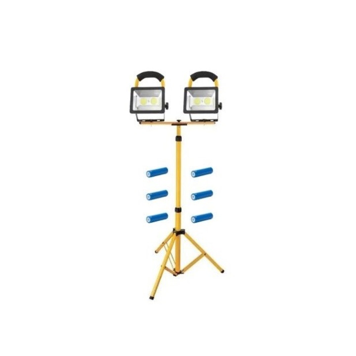 Trepied dublu pentru proiectoare, reglabil 90-160 cm cu 2 proiectoare LED incluse si 6 baterii