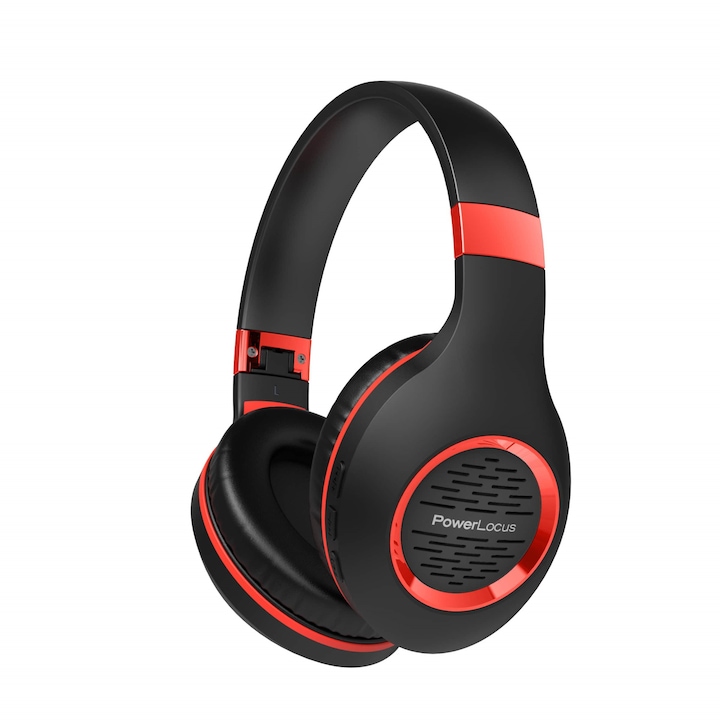 PowerLocus P4 Bluetooth fejhallgató, Bluetooth 5.3, Érintésérzékelő gomb, vezeték nélküli, fül köré illeszkedő, összehajtható, Piros