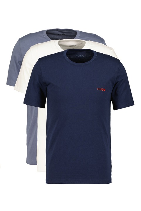 HUGO, Тениски с овално деколте - 3 броя, Бял/Прашно синьо