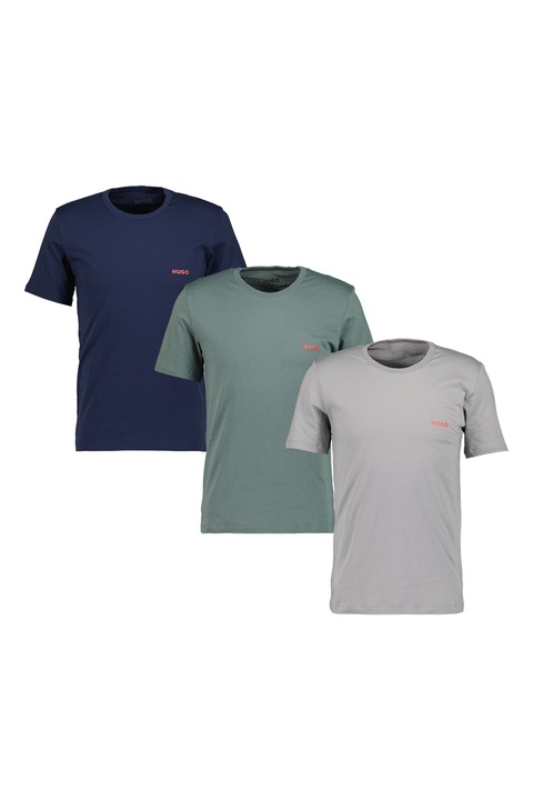 HUGO, Памучна домашна тениска - 3 броя, Пепеляво сиво/Папратово зелено/Тъмносин