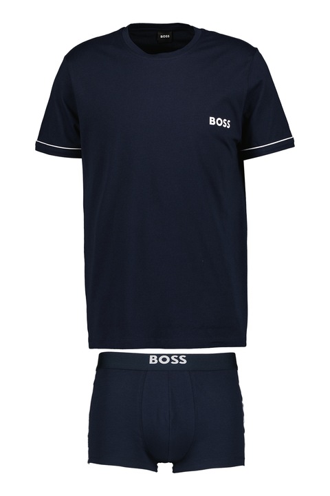 BOSS, Set de tricou si boxeri cu detalii logo, Bleumarin
