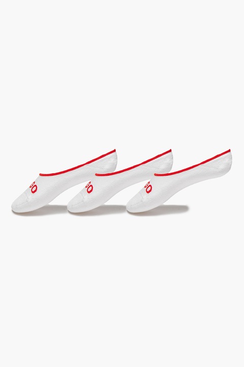 HUGO, Изрязани чорапи с лого - 3 чифта, Червен/Бял