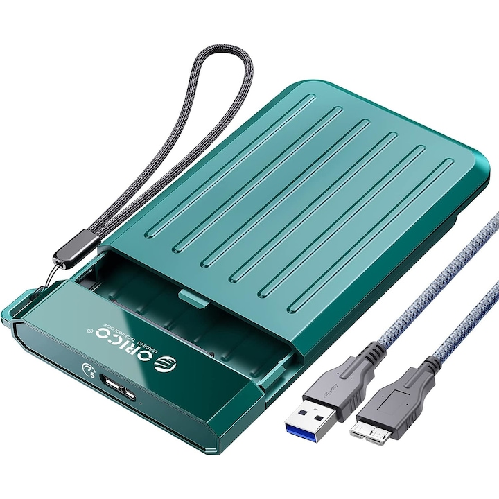 Рак кутия за външен HDD/SSD ORICO, 2.5 инча, SATA, UASP, USB 3.0, преносим, зелен