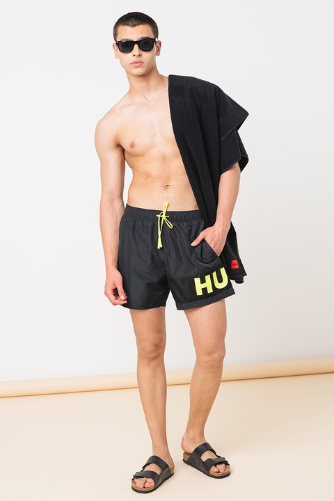 HUGO, Плувни шорти, хавлия и чанта, Черен, S