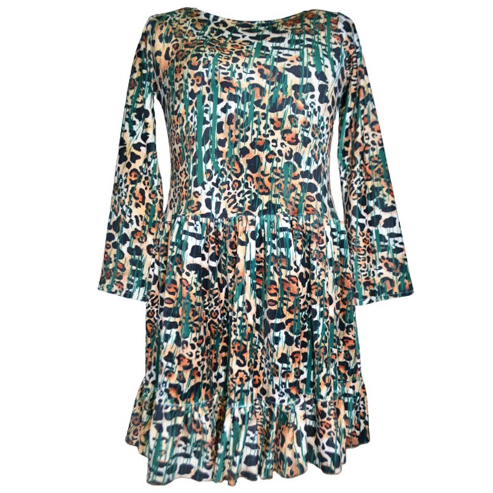 Rochie eleganta din catifea animal print cu maneca lunga pentru fete Catherine 071123-12-98, Multicolor 103662