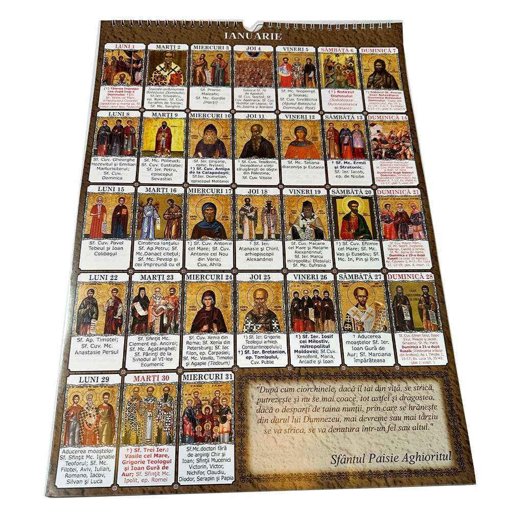 Calendar de Perete Crestin Ortodox, Sinaxarul celor 365 de icoane 2024