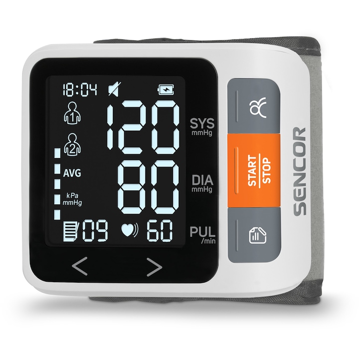 Sencor SBD 0900WH Digitális vérnyomásmérő, LCD kijelző, oszcillometriás vérnyomásmérési módszer, memória 99 méréshez
