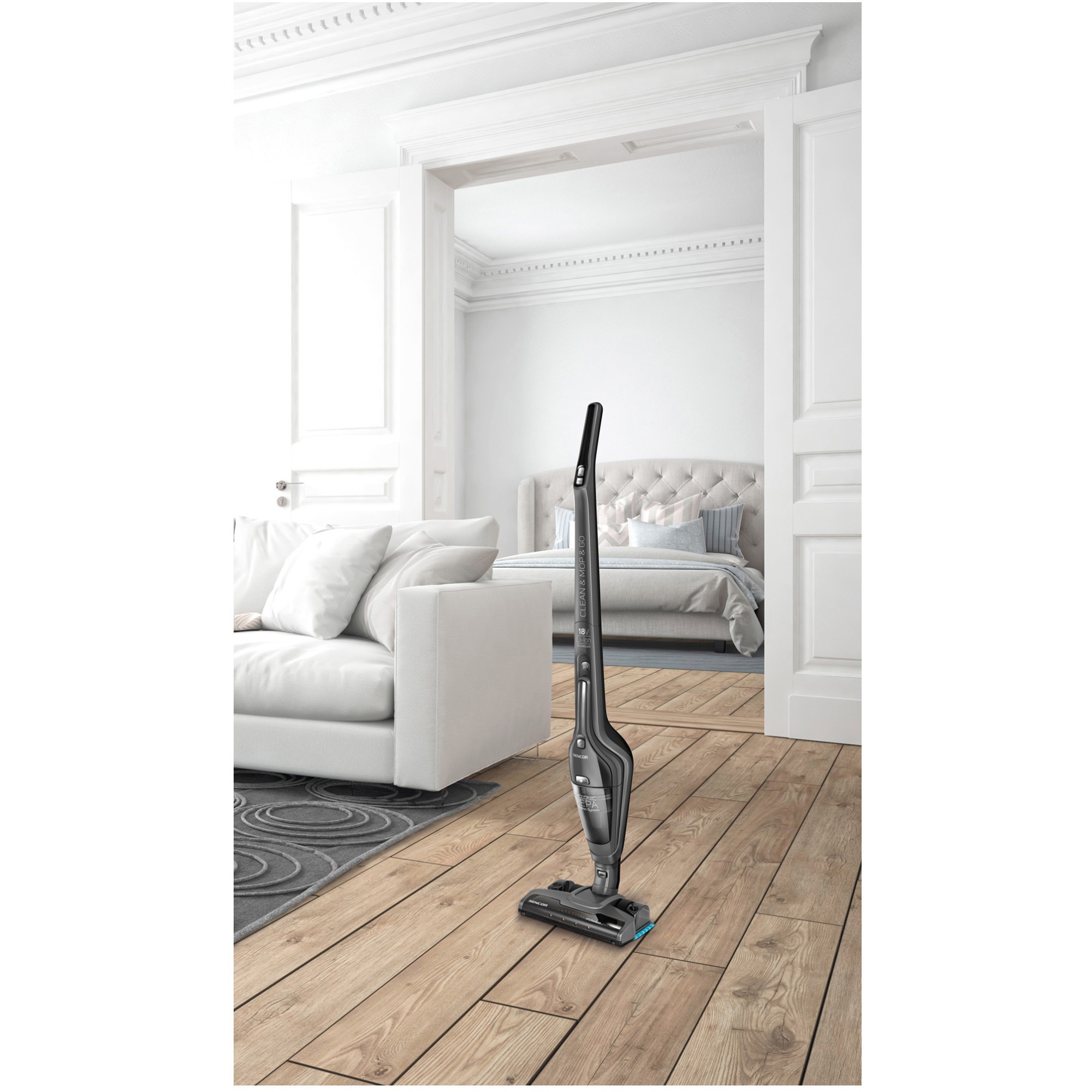 Aspirator fara fir, Sencor, SVC 8668AT, Rezervor 0.5l, Timp de functionare 45 min, 2 nivele, Functie MOP, HEPA