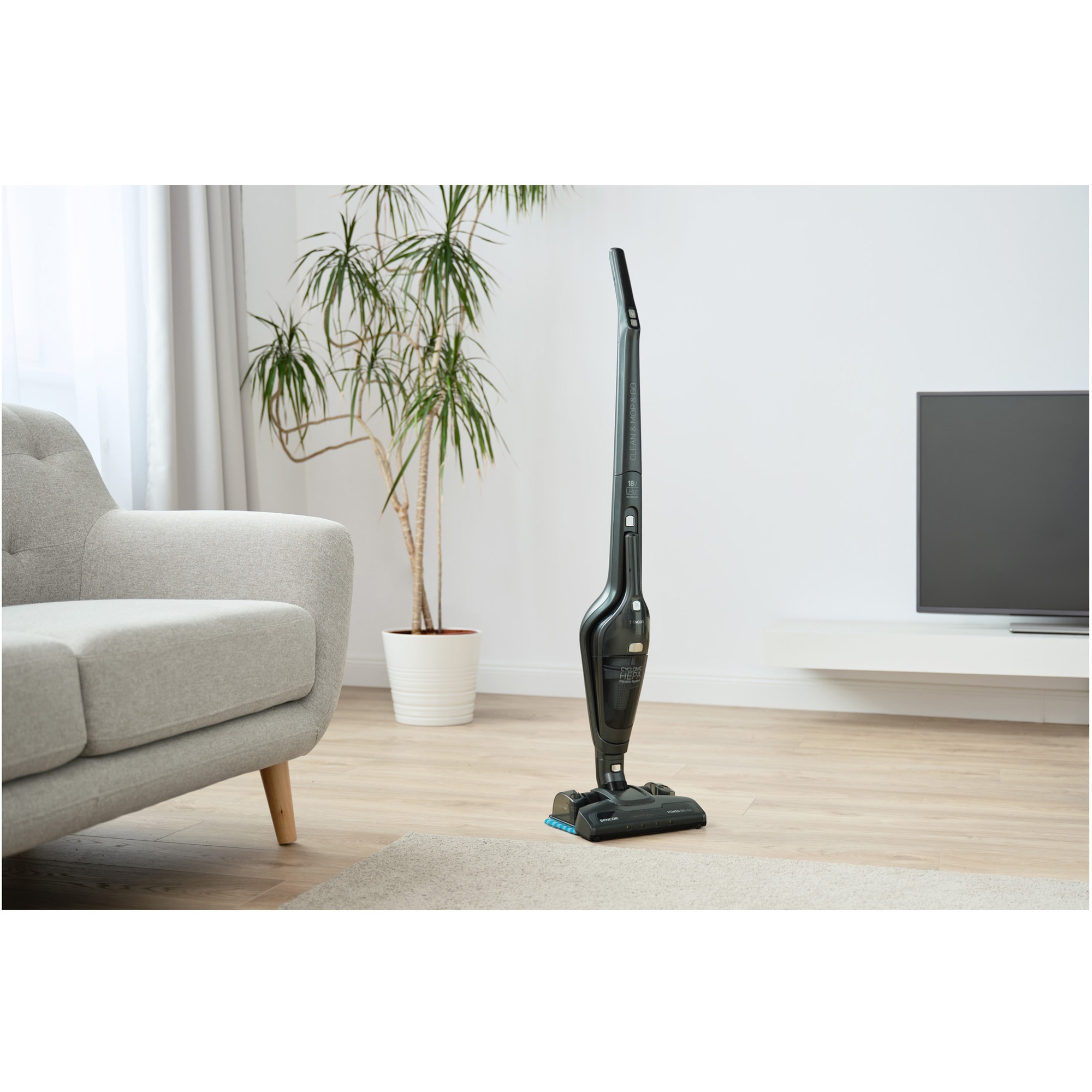 Aspirator fara fir, Sencor, SVC 8668AT, Rezervor 0.5l, Timp de functionare 45 min, 2 nivele, Functie MOP, HEPA