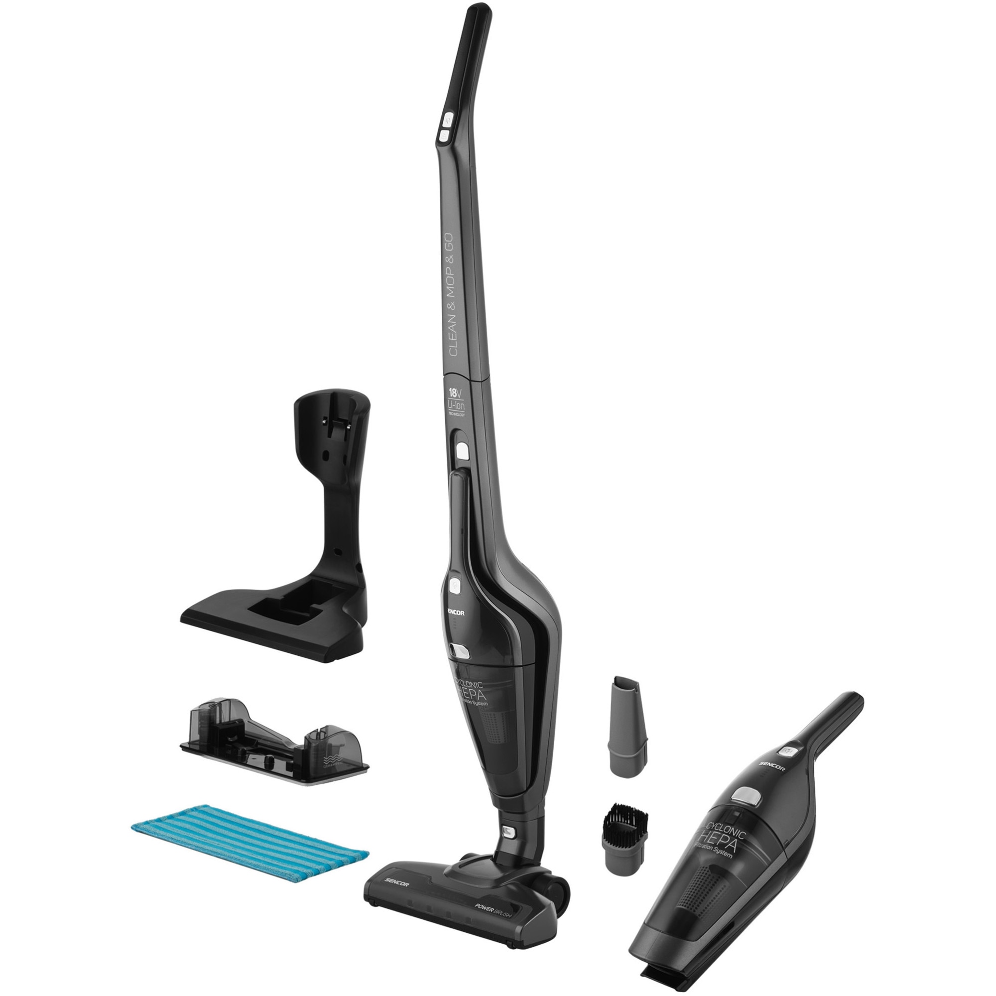 Aspirator fara fir, Sencor, SVC 8668AT, Rezervor 0.5l, Timp de functionare 45 min, 2 nivele, Functie MOP, HEPA