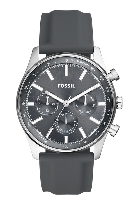 Fossil, Мултифункционален часовник със силиконова каишка, Сребрист, Тъмносив