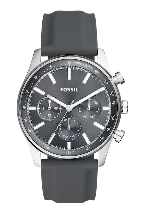 Fossil, Мултифункционален часовник със силиконова каишка, Сребрист, Тъмносив