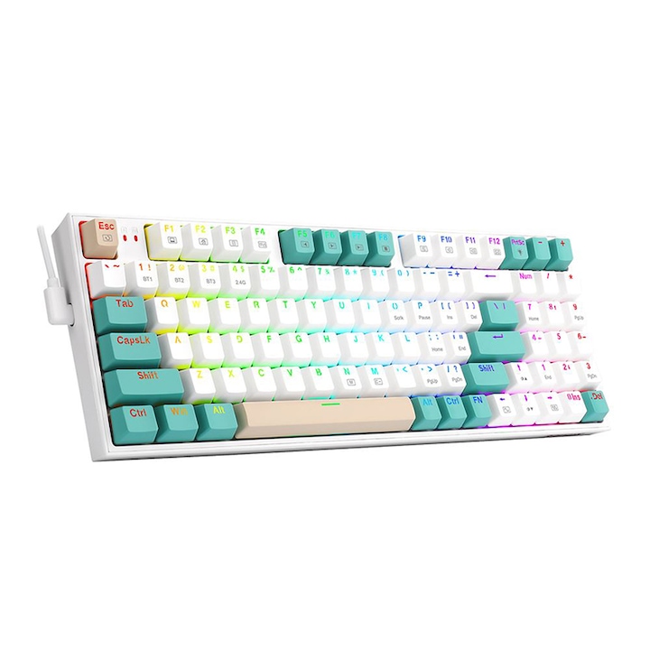 Bluetooth механична клавиатура за игри с и безжично Redragon Veigar бяло RGB осветление