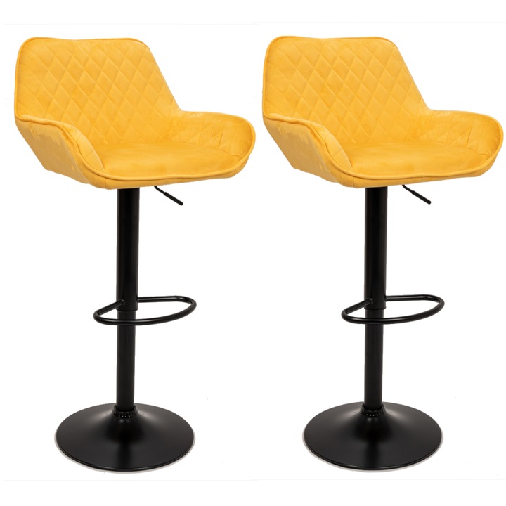 Set 2 scaune de bar, 34 x 35 x 108 cm, Viking, Shot, galben/negru