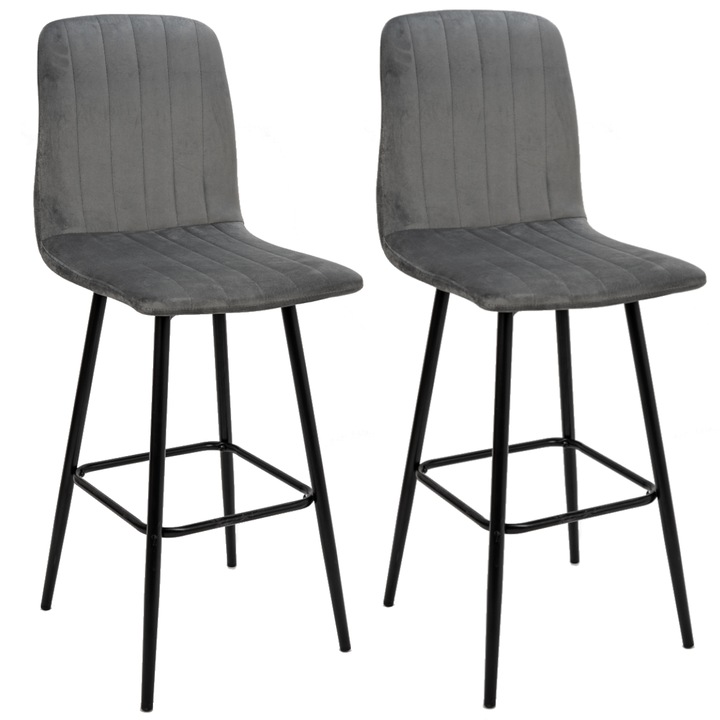 Set 2 scaune de bar, 37 x 41 x 108 cm, Viking, Mohito, gri/negru