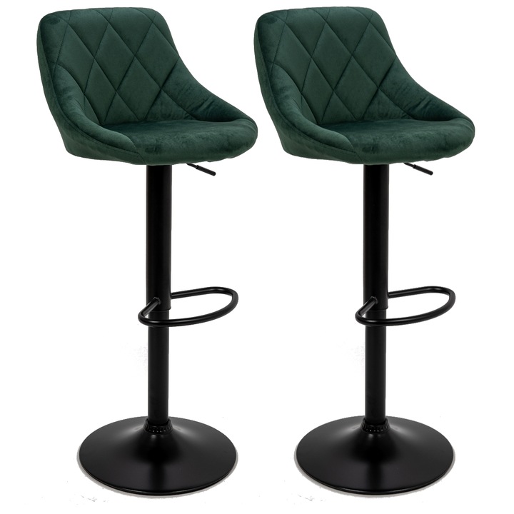 Set 2 scaune de bar, 37 x 47 x 105 cm, Viking, Sherry, verde/negru