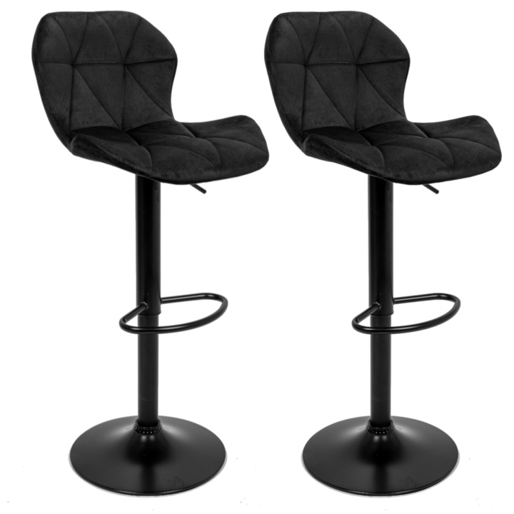 Set 2 scaune de bar, 36 x 43 x 107 cm, Viking, Pina, negru/negru