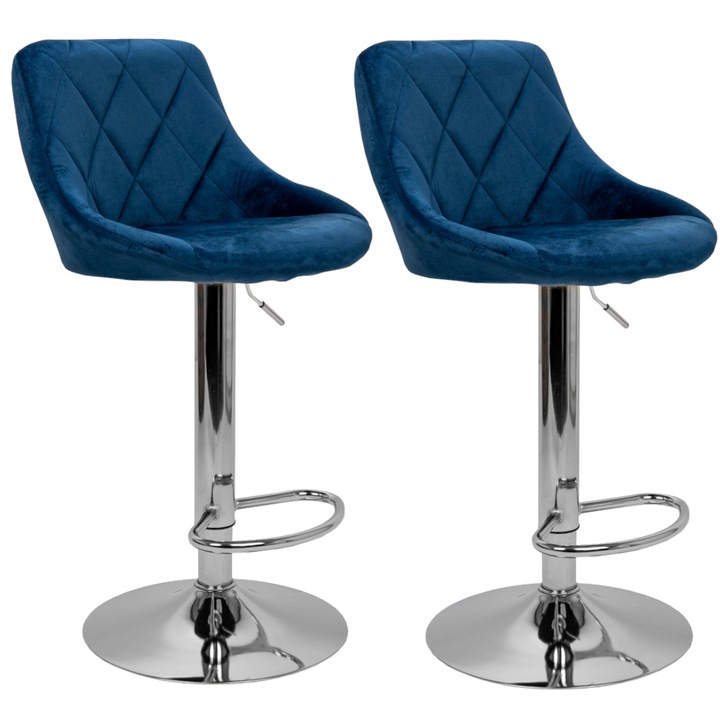 Set 2 scaune de bar, 37 x 47 x 105 cm, Viking, Sherry, albastru/argintiu