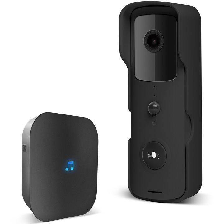 Sonerie video inteligenta Delight 55386BK, Wi-Fi, MicroSD, 2.0MP, FHD, Night Vison, senzor PIR, IP20/55, Negru