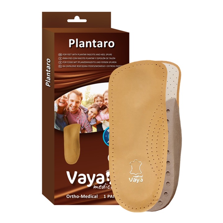 Branturi ortopedice tip 3/4 pentru fasciita plantara si pinten calcaian, 1 pereche, Vaya Medical, Piele naturala, Bej, 45/46 EU