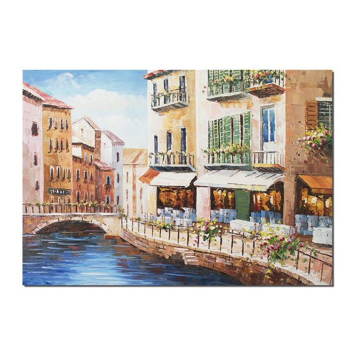Tablou pictat manual living, dormitor Artnova, La Venetia, pictura 100x70cm ulei pe panza in cutit, efect 3D