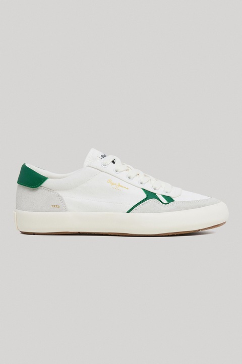 Pepe Jeans London, Sneaker nyersbőr betétekkel, Angolzöld/Törtfehér