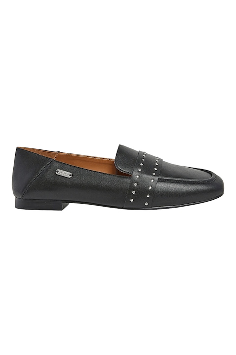 Pepe Jeans London, Pantofi loafer de piele cu aplicatii metalice, Negru